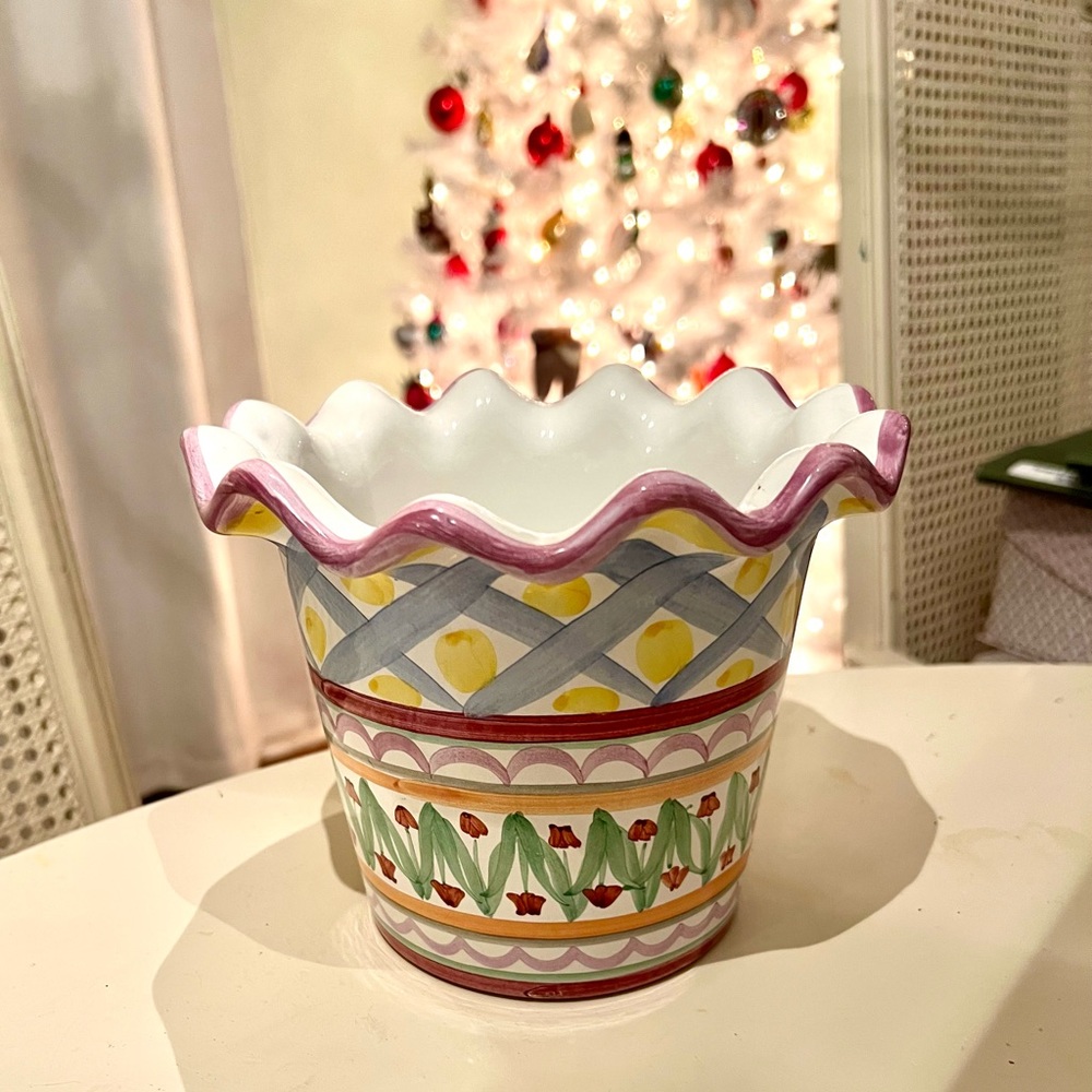 Retired Mackenzie-Childs Ceramic Fluted Flower Pot Aalsmeer